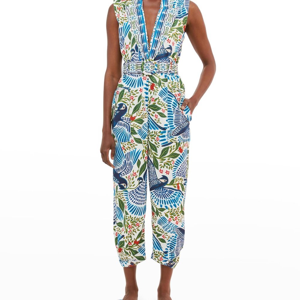 Farm Rio Off White Macaw Flight Canvas Jumpsuit